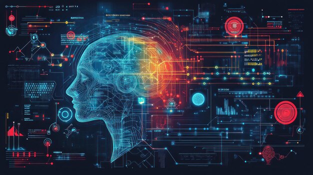infographic layout with a focus on artificial intelligence and machine learning the design includes diagrams and icons representing neural networks data analysis and algorithms the background is