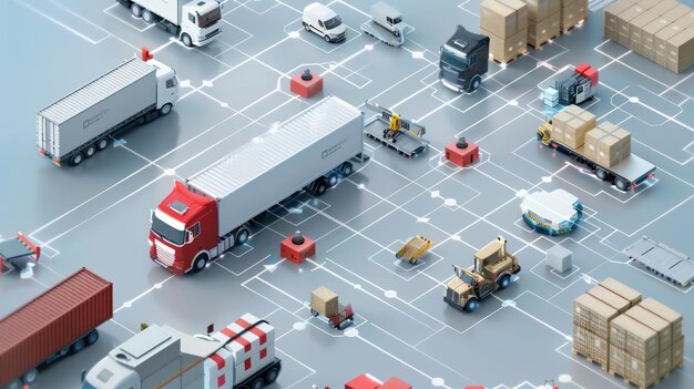 Photo infographic showing the flow of goods in a logistics system
