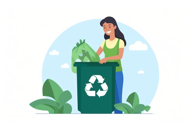 Infographic of a woman littering into a recycle bin Generative AI