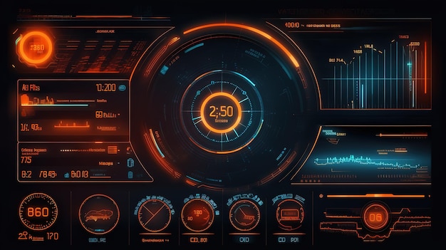 HUD のインフォ グラフィック要素セット Sci Fi インターフェイス ゲーム背景デザインの HudGUI 技術背景 デジタル データ 生成 AI