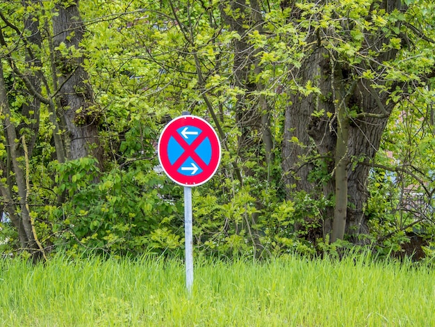 Foto informatiebord op de weg tussen de bomen in het bos