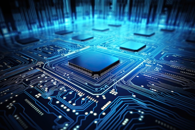 Informatietechnologie Futuristische achtergrond met moederbord Integrated Circuit en Tech iconen