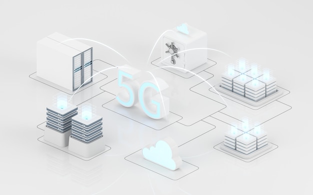 정보 장비 및 5G 통신 기술 3d 렌더링