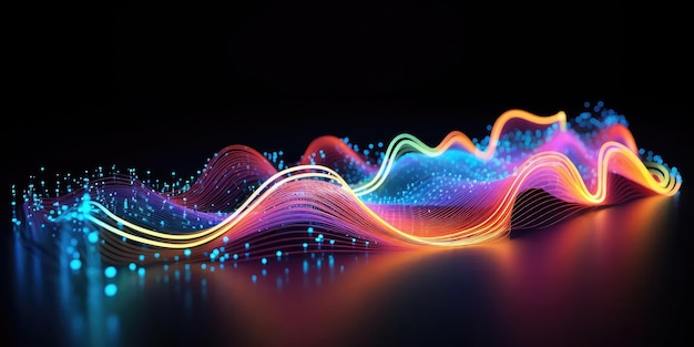 Information highway colorful lines with lights and colorful waves using data visualization