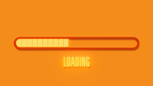 Photo information loading bar on orange background half light loading level 3d rendering