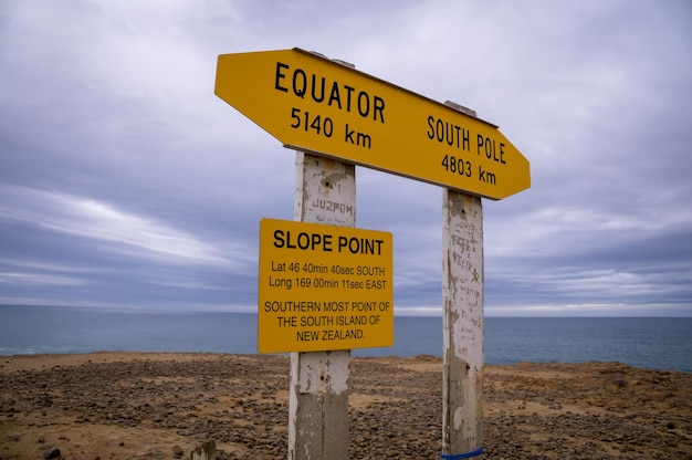 Information sign on beach against sky