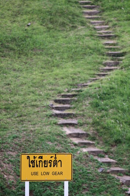 Photo information sign on grass