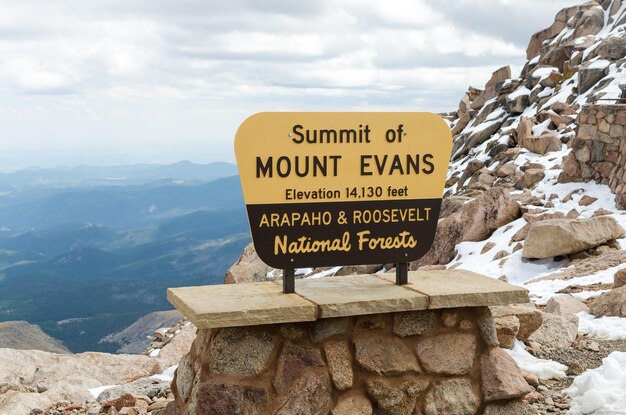 Photo information sign on mountain