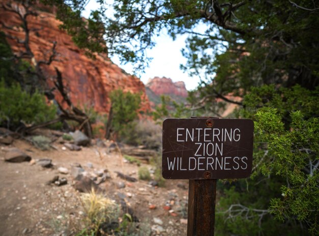 Foto segno informativo nel parco nazionale di zion