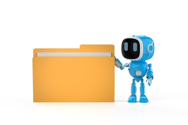 Information technology concept with assistant robot organize folder