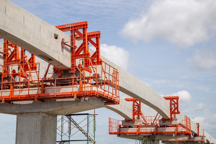 Photo infrastructure construct concepts, construction of a mass transit train line in progress with heavy infrastructure.