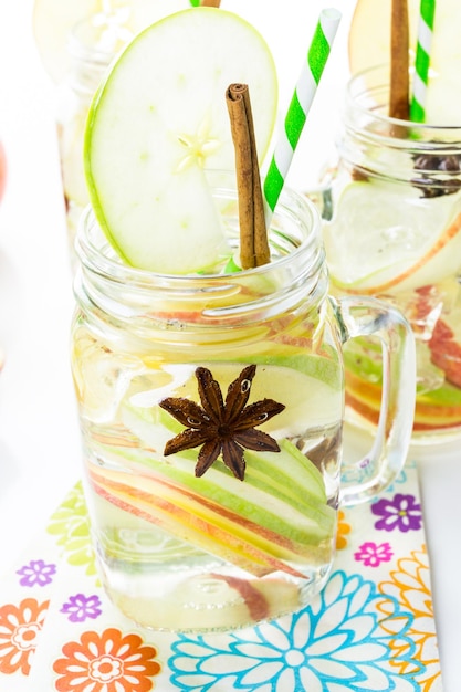 Infused apple water with cinnamon and anise.