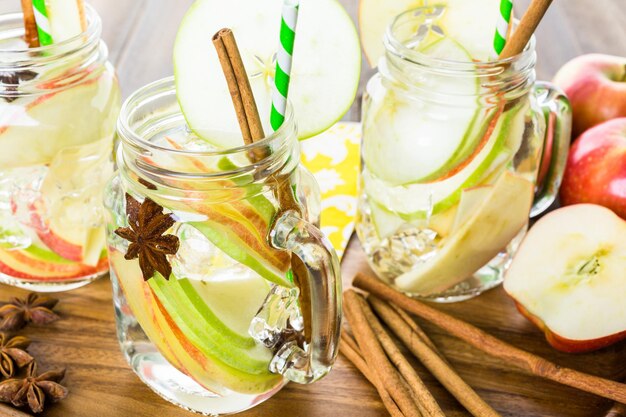 Infused apple water with cinnamon and anise.