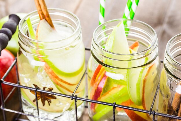 Infused apple water with cinnamon and anise.