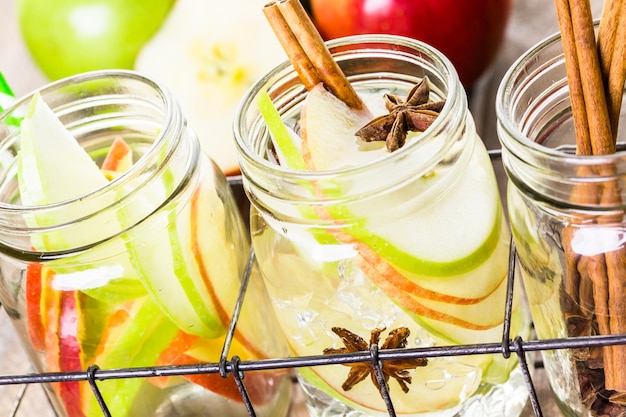 Infused apple water with cinnamon and anise.