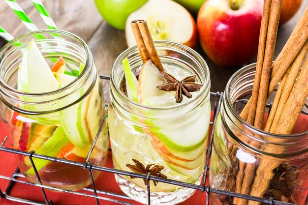 Infused apple water with cinnamon and anise.