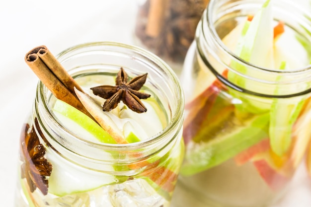 Infused apple water with cinnamon and anise.