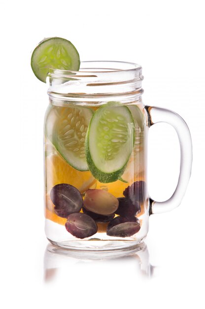 Infused fresh fruit water of grape, cucumber and orange. isolate