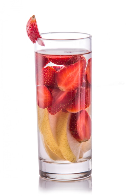 Infused water mix of strawberry and pear sliced