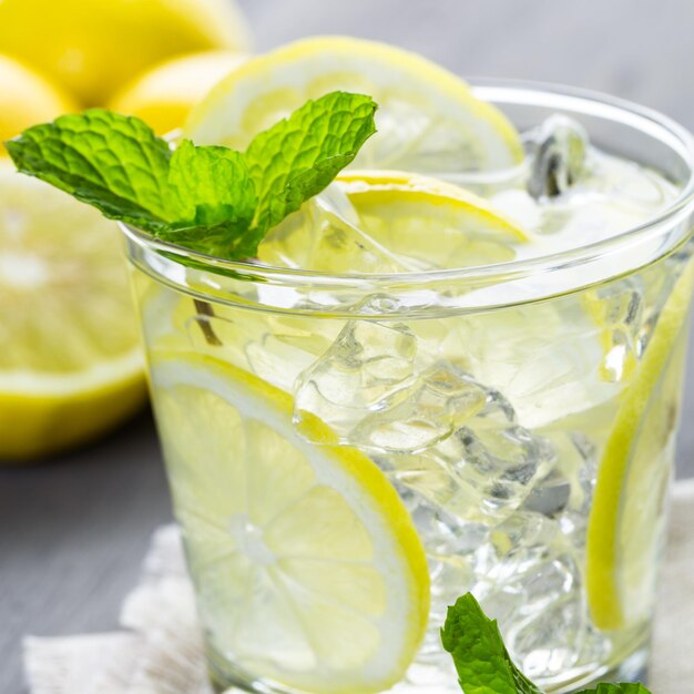 Infused water with fresh citrus fruits and ice.