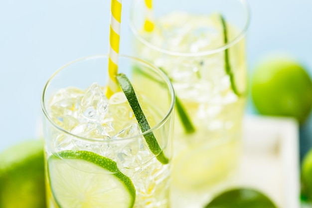 Infused water with fresh citrus fruits and ice.