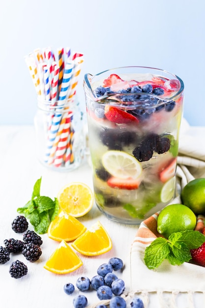 Infused water with fresh organic berries.