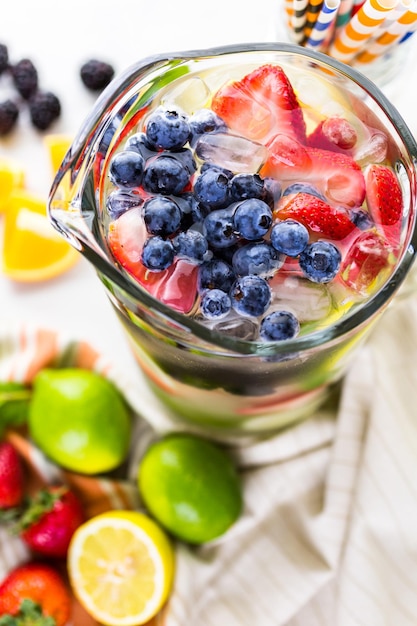 Infused water with fresh organic berries.