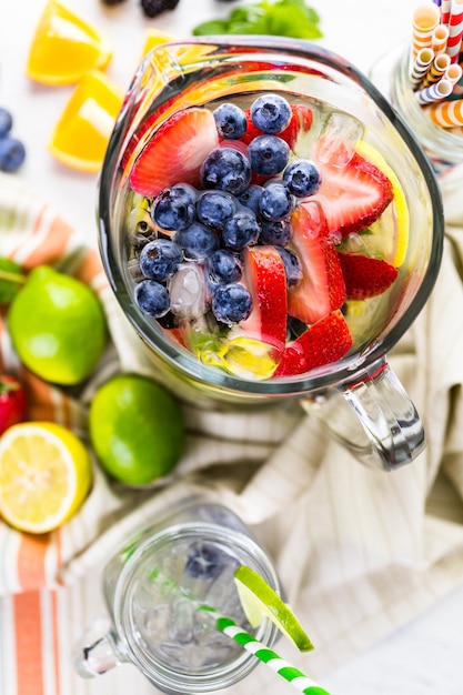 Infused water with fresh organic berries.