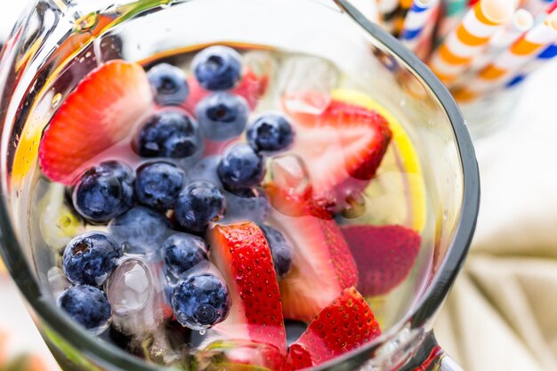 Infused water with fresh organic berries.