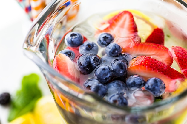 Infused water with fresh organic berries.