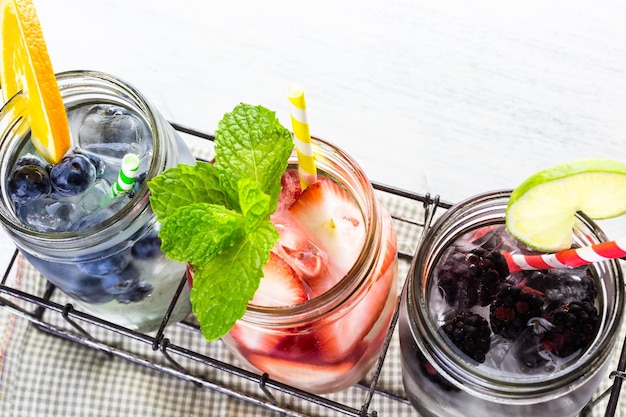 Infused water with fresh organic berries.