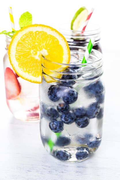 Infused water with fresh organic berries.