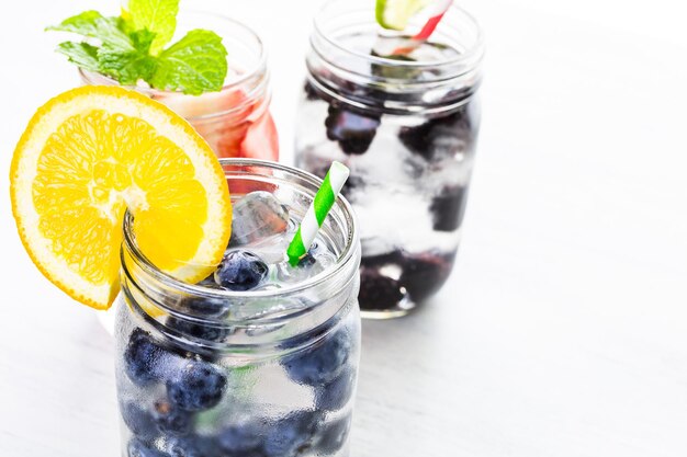 Infused water with fresh organic berries.