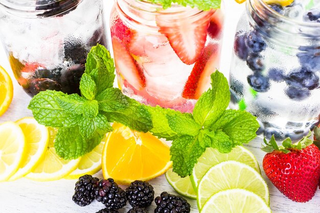 Infused water with fresh organic berries.