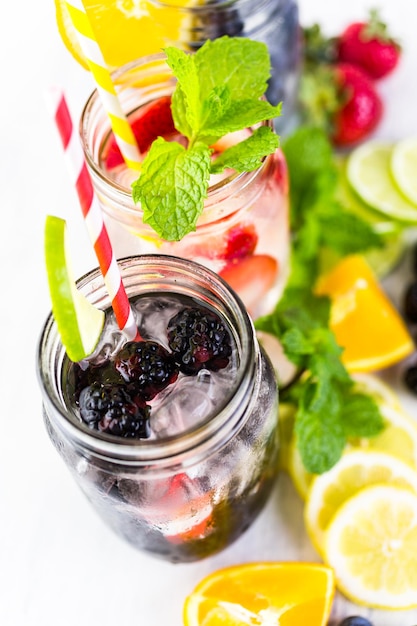 Infused water with fresh organic berries.