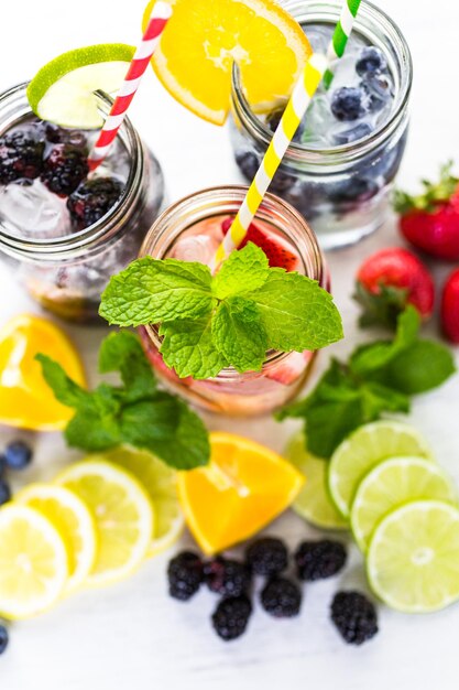 Infused water with fresh organic berries.