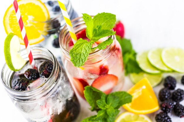 Infused water with fresh organic berries.