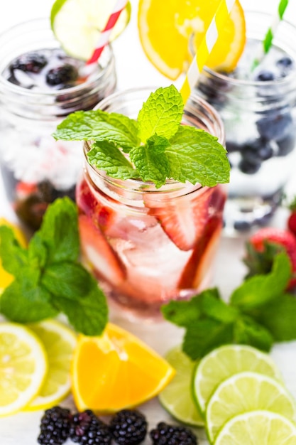 Infused water with fresh organic berries.