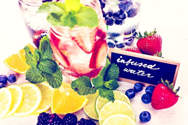Infused water with fresh organic berries.