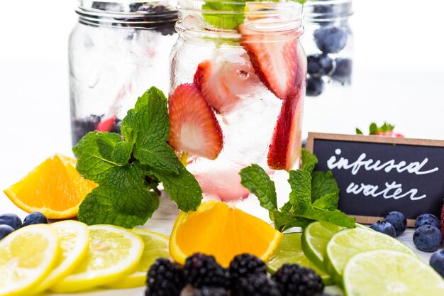 Infused water with fresh organic berries.