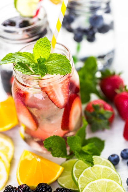 Infused water with fresh organic berries.