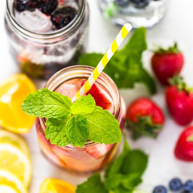 Infused water with fresh organic berries.