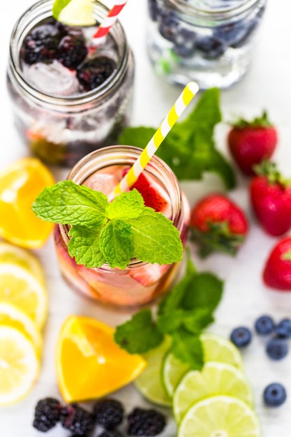 Infused water with fresh organic berries.