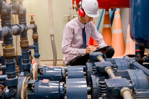 Ingenieur controleren Condensor Waterpomp.