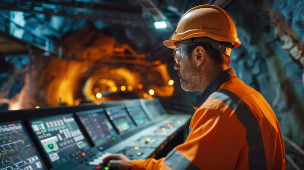 Ingenieur die aan een bedieningspaneel werkt in een metallurgische fabriek