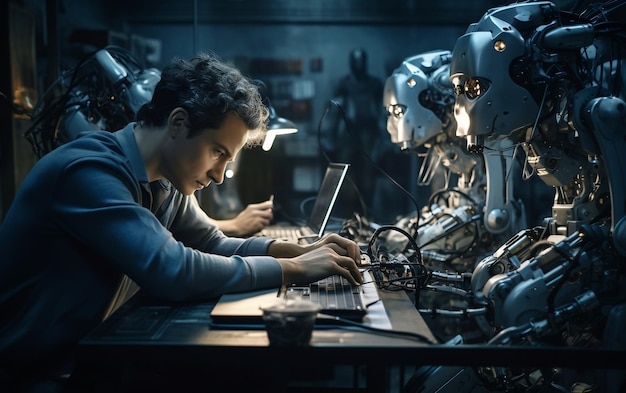 Ingenieur die naar robotgeneratieve AI kijkt