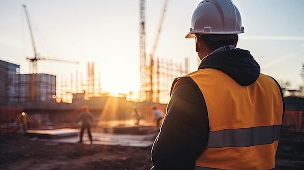 Ingenieur die op een bouwplaats werkt