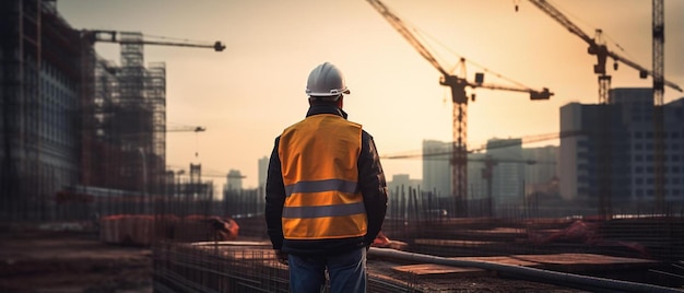 ingenieur die op het bouwterrein werkt