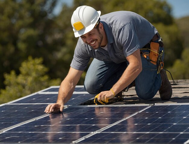 Ingenieur die zonnepanelen plaatst