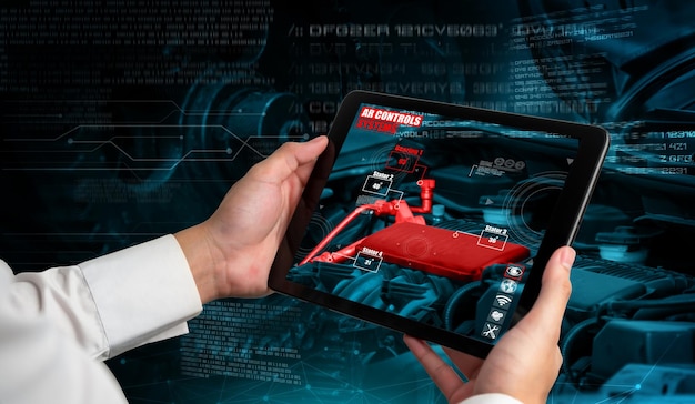 Ingenieur gebruikt augmented reality-software in slimme fabrieksproductielijn